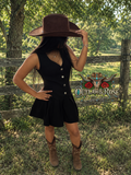 Black Concho button down sleeveless vest w pleated skirt set