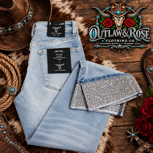 Denim Rhinestone Cuffed Jeans
